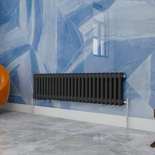 Traditional Household Cast Iron Radiator,Anthracite Horizontal 300X1190mm 2 Column Suitable for Multi-Room Central Heating