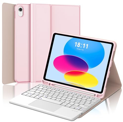 FOGARI Teclado para iPad A16 11 Generación 2025/10 Generación 2022 con Touchpad, Funda con Español Ñ Teclado para iPad 10/11 Generación A16 Teclado con Trackpad, Rosa