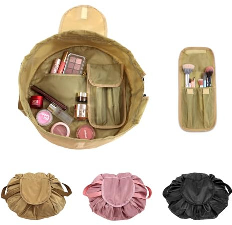 Kordelzug Kosmetiktasche f¨¹r Ladies and Girls ¨C Tonnen Reise Make Up Organisator Tasche mit Pinselbeutel (Khaki)
