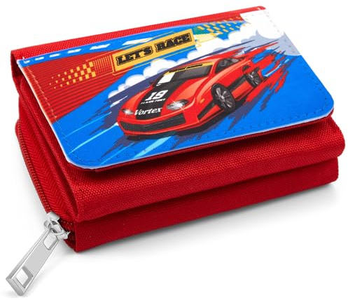 Xuniea Portefeuille pour Enfants Porte Monnaie pour Filles et Garçons Portefeuille à Trois Volets avec Voiture de Course Purse avec Zippé Wallets comme Cadeau pour Enfants Adolescents et Écoliers