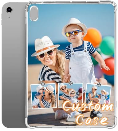 Custom Photo Personalized Case for iPad Air 5th Generation 10.9 inch 2022 (Model: A2588 A2589 A2591), iPad Custom Picture Text Slim Flexible Soft TPU Shockproof Anti-Fall Transparent Case（4 Photo）