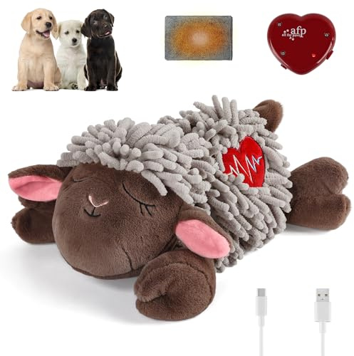 ALL FOR PAWS Heartbeat Dog Toy with Heating Pad, Mop Plush Sheep Toy