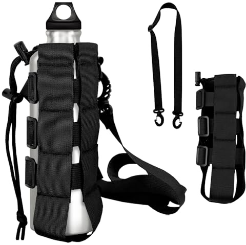 Molle Water Bottle Pouch, 1 pcs Molle Bottle Holder Holster Hydration Carrier Bag with Adjustable Drawstring Open Top for Outdoor Cycling Hiking Camping Running,Perfect for Outdoor Adventures (Black)