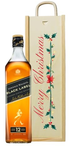 Merry Christmas Johnnie Walker Black Label 12 Year Old Scotch Whisky – 70cl Bottle | 40% ABV | Premium Blended Scotch | Christmas Whisky Gift for Him or Her
