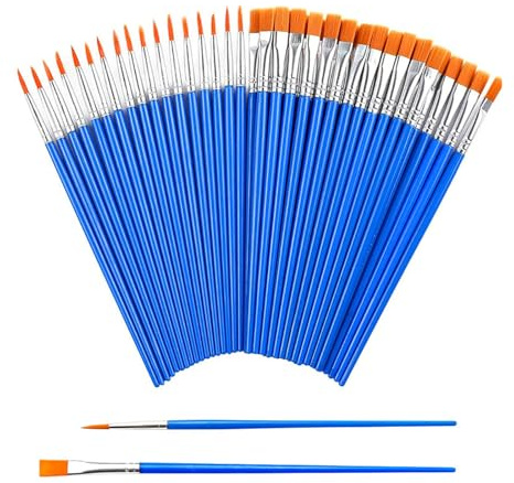 60Pcs Small Paint Brushes Bulk, 30 Round & 30 Flat Paintbrushes for Acrylic | Paint Brushes for Oil, Watercolor, Gouache, Face Paint Brushes for Rock Painting, Drawing & Craft Art Supplies
