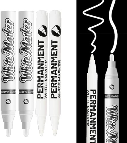 Caelura 4 Stück Lackstift Weiß 2,0, 5,0 mm, Permanent Marker Weiß, Acrylstifte weiß wasserfest für Steine, Felsmalerei, Keramik, Glas, Holz, Stoff, Metall, Leinwand, Reifenstift