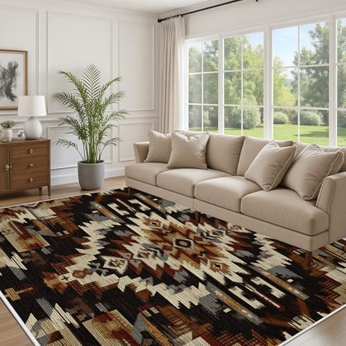 Teppich Wohnzimmer Kurzflor Moderner Indigene Tiere des Amerikanischen Westens - Schlafzimmer Teppich Flauschiger, Waschbar Teppisch Azteken Teppiche für Büro Anti-Rutsch Teppisch 60x110cm