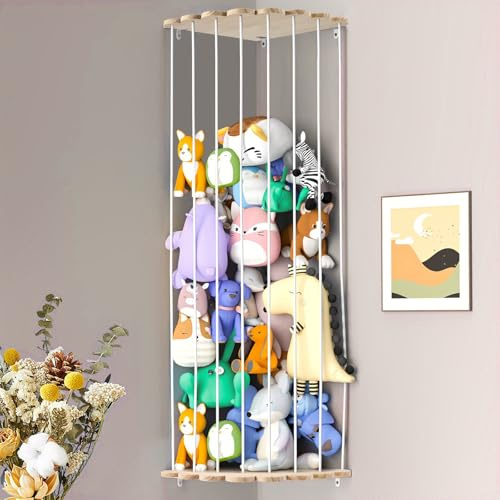 Elyrau Wood Toy Storage Organizer for Kids Room, Adjustable Height | Stuffed Animal Storage, Soft Zoo Toy Shelves, For Kindergarten Bedroom