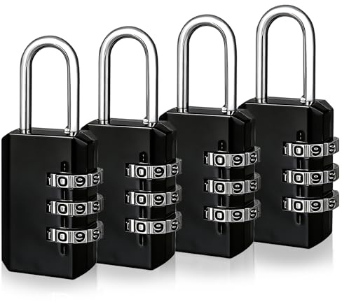 4 Pack Combination Padlock,Small Shed Locks,3-Digit Padlocks with Code | for Suitcases,Gym,Travel,School Lockers(Black*4)