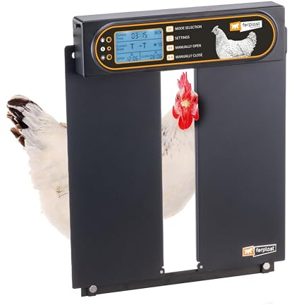Ferplast Hühnerstalltür mit automatischer Öffnungs- und Schließfunktion, programmierbarem Timer, aus Aluminium, mit Solarpanel und wiederaufladbarem Akku, 28 x 4 x H 38 cm.