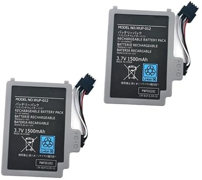 Batería recargable de litio de 1500 mAh, compatible con Nintendo, compatible con Wii U, batería de repuesto for mando inalámbrico Gamepad(2PCS)