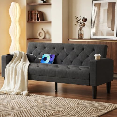 ROCSUMOO Sofa 2 Sitzer Klein, 151cm 2er Mini Couch (Stoff Dunkelgrau)