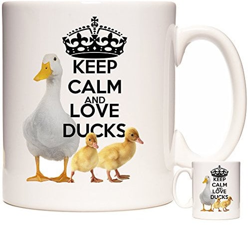 Keep Calm and Love Ducks - 11oz Ceramic Duck Gift Coffee Mug Featuring White Duck With Ducklings