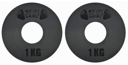 Micro Gainz Kilogram Fractional Weight Plate Set of 2 Plates, .25KG, .50KG or 1KG, Plate Set Designed for Olympic Barbells & Strength Training, Made in USA (Black 1KG)