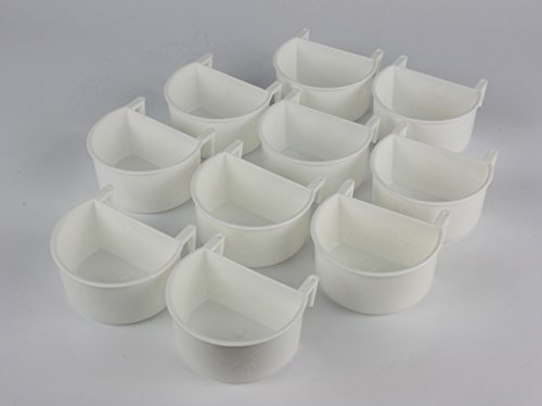 Weiß Kunststoff D Cup Omlet Feeder x 10 mit Haken für Käfig vorne oder Voliere Mesh
