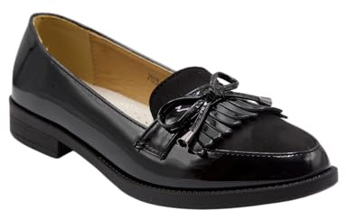 Mocassini da donna in similpelle verniciata - Scarpe piatte eleganti e confortevoli interni in pelle con frange e fiocco