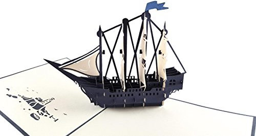 iGifts And Cards Einzigartige 3D-Pop-Up-Grußkarte mit Clipper-Schiff, Segelboot, Ozean, Schiff, Wow, Blau, nautisch, lustig, halb gefaltet, Happy Birthday, Abschlussfeier, Freundschaft