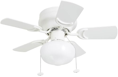 Prominence Home Hero, Ventilador de techo LED tradicional de 28 pulgadas con luz, cadena de tracción, cuchillas de doble acabado, motor reversible - 41530-01 (blanco)