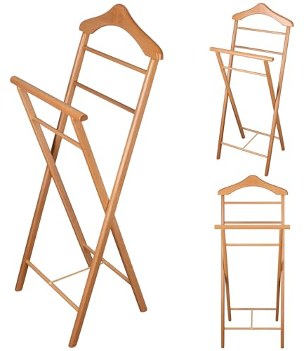 Staboos 3er Set Stummer Diener aus Massiv Holz - klappbarer Herrendiener und Butler - fertig montierter Damendiener Kleiderständer in 3 Farben (Buche lakier)