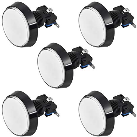 uxcell Lot de 5 boutons poussoirs ronds de 60 mm avec éclairage LED 12 V avec micro interrupteur pour jeux vidéo d'arcade Blanc