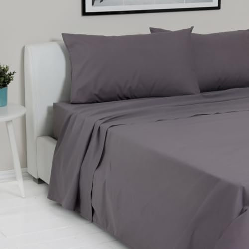 LARA MORADA - Set Completo Lenzuola Letto Singolo, 100% Cotone, Made in Italy, Tinta Unita, Per Letto Singolo 1 Posto Grigio Topo