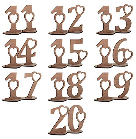 Hochzeit Tischnummern Okoume Holz Party Deko 7,5-15x11cm - Herzen - Set wählbar (1-20)