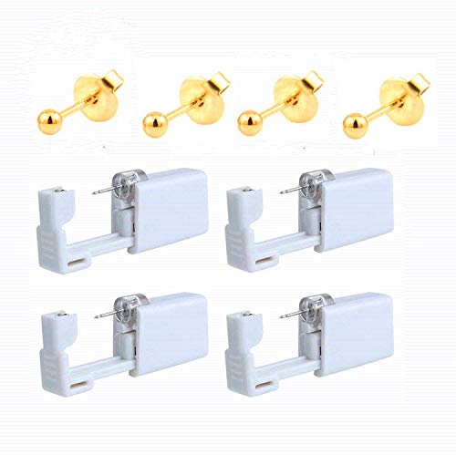 Lot de 4 pistolets de perçage d'oreille jetables auto-colorés pour oreilles et nez, kit de sécurité sans douleur avec clou, 12 Count (Pack of 1), Plastique, acier inoxydable ou titane