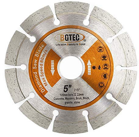 BGTEC Diamant Trennscheibe, 5 Zoll 125 mm Allgemein Zweck Trockener oder nasser Diamant Trennscheibe für Segment-Diamanttrennscheibe aus Beton, Stein, Mauerwerk