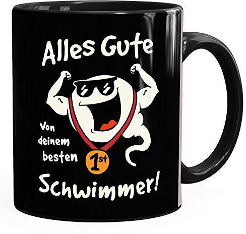 MoonWorks® Kaffee-Tasse Alles Gute von deinem besten Schwimmer Geschenk Papa Vatertag Geburtstag lustige Kaffeebecher schwarz Keramik-Tasse