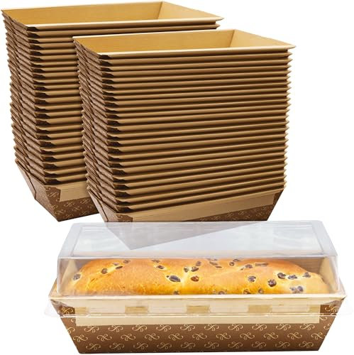 Chef-Grade - Teglie per pagnotta di carta da 0,5 kg con coperchio, 50 pezzi. Eleganti pentole usa e getta in carta kraft da forno per cuocere pane, polpettone, dolci per ciambelle per regali di festa
