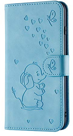 Norn for iPhone 11 Phone Case,Embossed Love Heart Elephant Butterfly Pattern Folding Stand PU Leather wallet case,shokproof Flip Cover Protective Case with Card Slots,Magnetic Closure,Blue