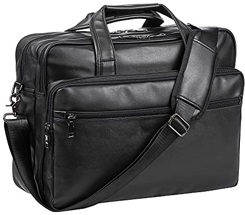 seyfocnia Sac en cuir pour ordinateur portable, sac à main pour homme 15,6 pouces 17,3 pouces Messenger mallette d'affaires sacoche ordinateur sac à main sac à bandoulière, [G]noir, 17.3 inch,
