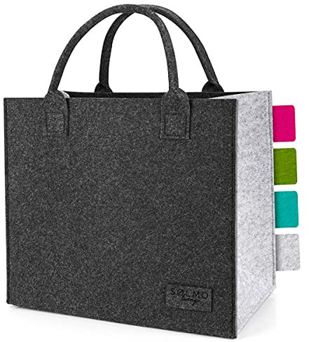 sølmo I Filztasche – Einkaufstasche I groß & faltbar I Shopper Damen, Shopping Bag Tragetasche, Henkeltasche Damen, Filz Tasche, Anthrazit/Grau
