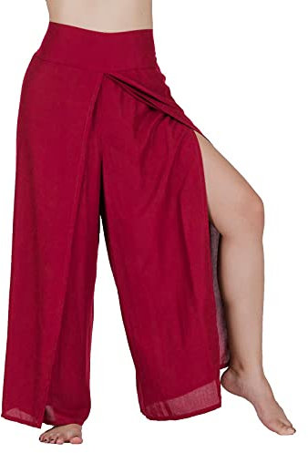 Lofbaz Schlitzbein Palazzo Yogahose für Frauen Mädchen Mutterschaft Summer Beach Hoch taillierte Boho Haremshose Damenbekleidung Feste Rot S