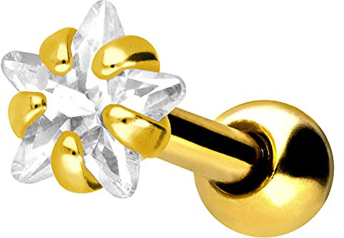 PIERCINGLINE Chirurgenstahl Ohrpiercing KRISTALLSTERN Piercing Schmuck Ohr Stecker Helix Goldfarben