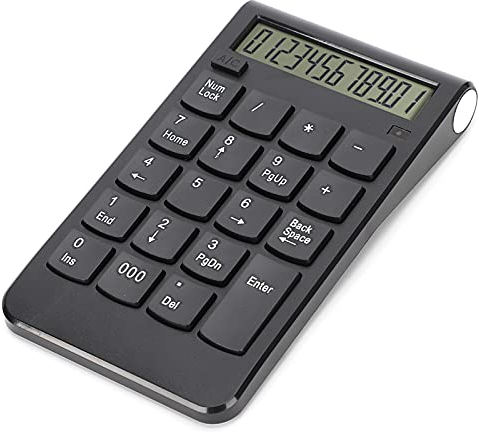 ASHATA Teclado Numérico, Teclado Numérico Inalámbrico Bluetooth con Pantalla, Función De Carga Y Cálculo, Plug and Play, Negro(Negro)