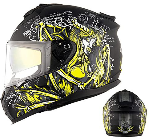 Mopeds Für Erwachsene Motorradhelm Modular Integralhelme Motorrad Street Bike Racing Off Road Dual Sport Helm Für Männer Frauen Mit Weihnachtsmütze ECE-Zulassung,Gelb,M