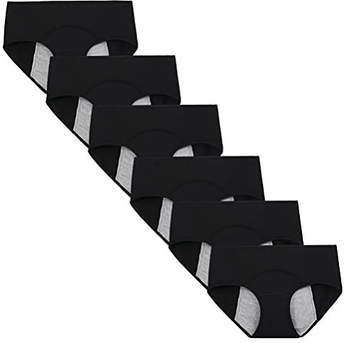 Kissecret Jugendliche Mädchen Menstruations unterwäsche aus Baumwolle Packung mit 6 Stück atmungsaktiven, stark fließenden auslaufsicheren Höschen (XL, 6 Schwarze)