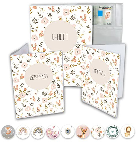 Minilino U Heft Hülle 3-teiliges Premium Set für Impfpass, Reisepass [ SCHÜTZT WICHTIGE DOKUMENTE ] Organizer für Untersuchungsheft & Reiseunterlagen | Unisex für Jungs & Mädchen Blumenwiese