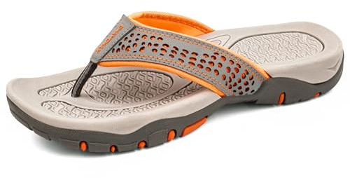 ChayChax Infradito Uomo Scarpe da Spiaggia e Piscina Antiscivolo Sandali Sportivi Pantofole Ciabatte da Mare Gomma Suola per Sostegno dell'Arco,Grigio Arancio,43 EU