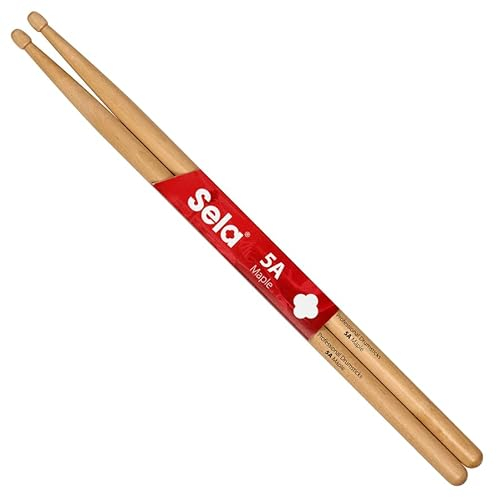 Sela Professional Maple 5A Drumsticks - ideal für sanften Rock - Schlagzeug-Sticks für Fortgeschrittene - 1 Paar Wooden-Sticks - Schlagzeug-Zubehör aus Ahornholz - Eichel-Kopf-Form