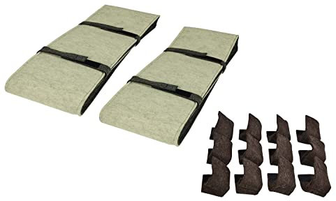 Sensalux Bierbankauflage + Bodenschoner für Bierzeltgarnitur, 220cm x 25cm (2 STK.) + 12 Bodenschoner, Auflage: Grau-Beige | Schoner: Braun