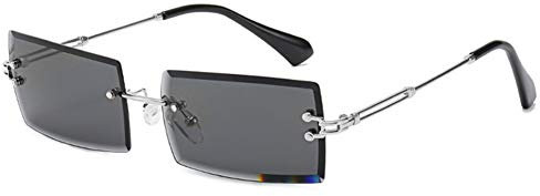 YUELUQU Retro Randlose rechteckige Sonnenbrille für Damen Herren Transparente Brille Y2K Vintage Brille, silber, schwarz, Medium