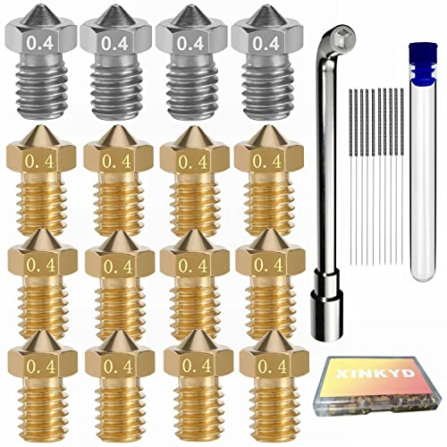 16 Stück 3D Drucker-Düsen,Messing + Edelstahl Nozzle V6 Set,Gewinde M6, für 1,75 Filament, für alle gängigen V6 Hotend 3D-Drucker wie z.B. Anycubic i3 Mega, Anycubic Chiron, Prusa Mini Prusa i3