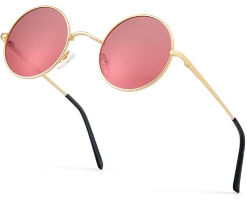 ANYLUV Round Sunglasses Mens Polarised, Unisex Retro Circle Sunglasses for Women UV Protection, Hippie Glasses for Men Wire Metal Frame Small(45mm)