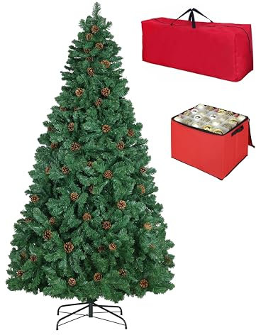 Totò Piccinni Albero di Natale Artificiale NOEL, Folto, Effetto Realistico, Rami a Gancio, Facile Montaggio, PVC, Ignifugo con Borsone (150 cm, Verde con Pigne)