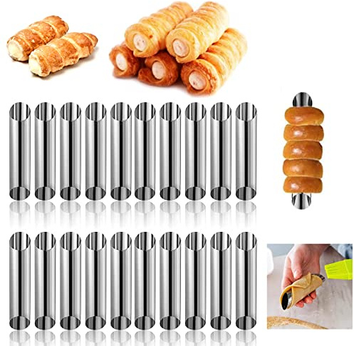 20 Stück Antihaft-Creme-Horn-Formen, Edelstahl, Cannoli-Röhrchen, 12,5 cm, groß, Edelstahl, antihaftbeschichtet, Sahnehorn, dänisches Gebäckformen für Croissant-Muschelcreme, Rollformen