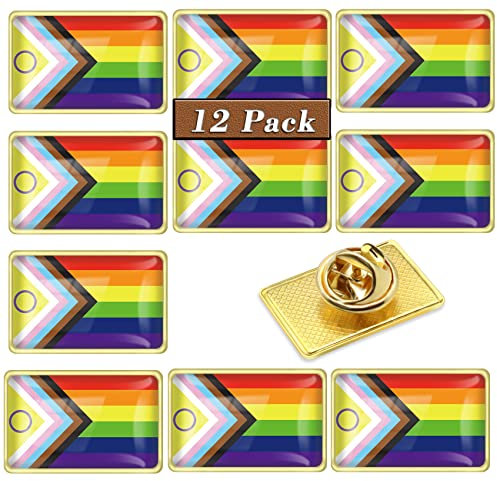 12/24/100/150 Pcs New Intersex Inclusive Progress Pride Pins badge Brooches Rainbow Gay Flag Brooch LGBT Enamel Progressive Lapel Badges Pins Bulk Decoration for Clothes and Bags Gifts (12)