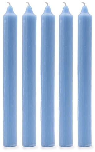 Solid Colour Dinner Candles, Pack of 5 Handmade Candles 20cm x 2cm Rustic Look Bistro Style Taper Candles (Rustic Sea Blue)