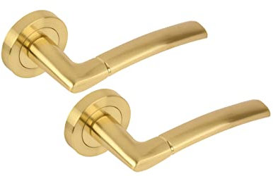 HANDLEZONE® Neemo Lever On Round Rose Door Handles, Internal Passage Latch Handles, 1 Set - Brushed Brass